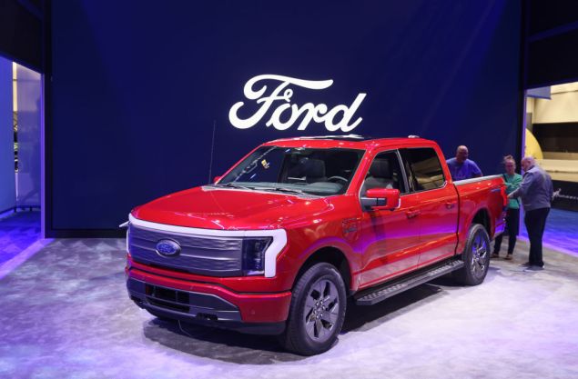 A red Ford F-150 Lightning