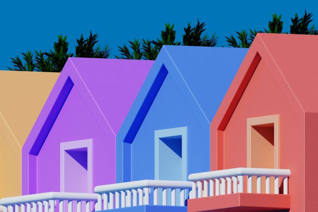 Stylized illustration of a row of colorful houses